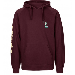 Front view of Hoodie in burgundy from Fishing For Heroes