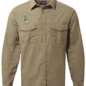 Front view of Fishing Shirt in olive green from Fishing For Heroes
