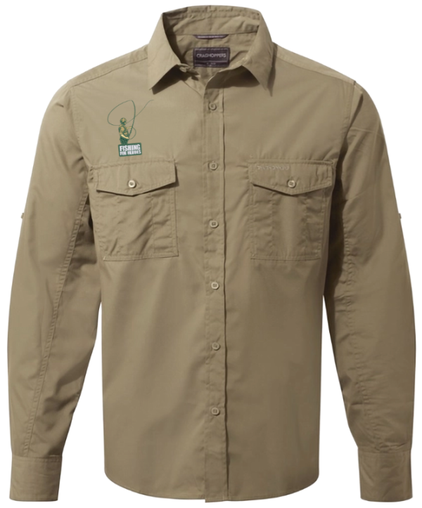 Front view of Fishing Shirt in olive green from Fishing For Heroes